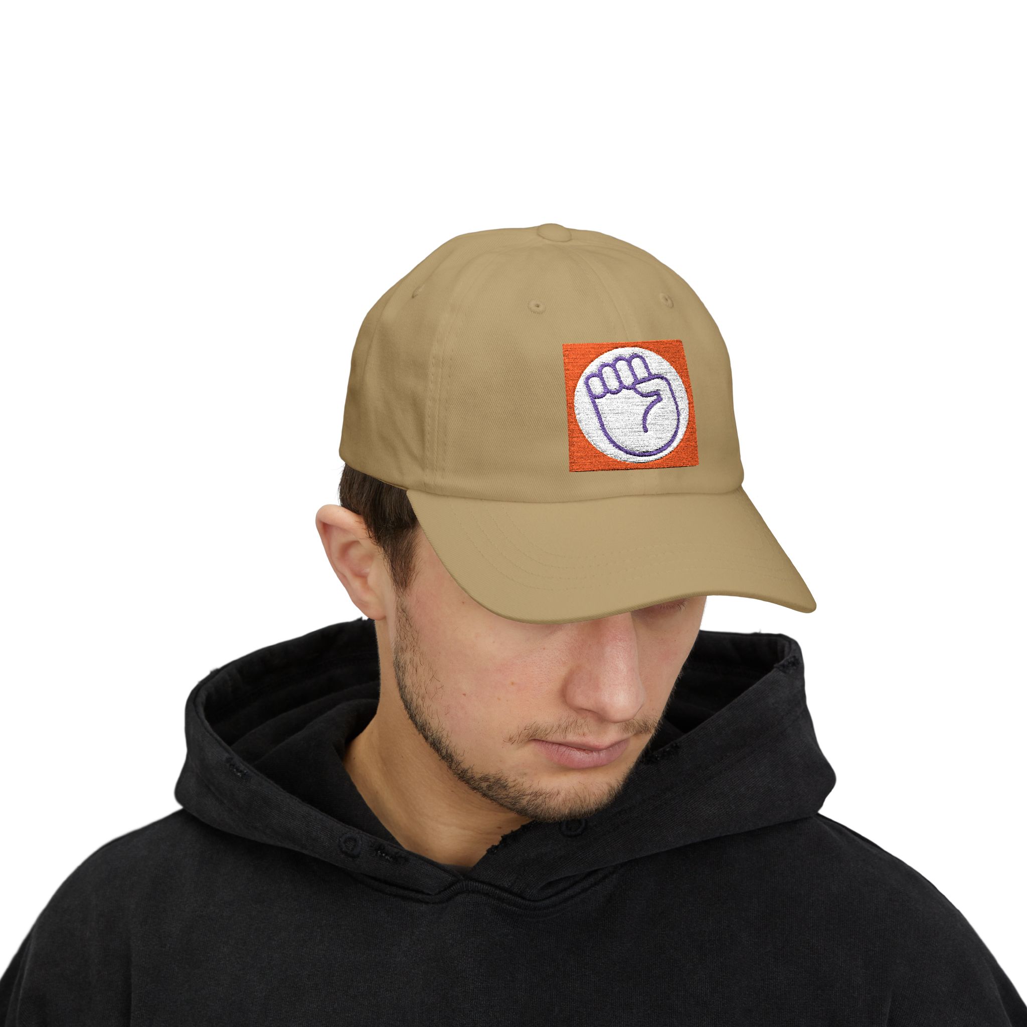 Embroidered Power Fist Dad Cap — Retro Orange Patch Baseball Hat - Image 3