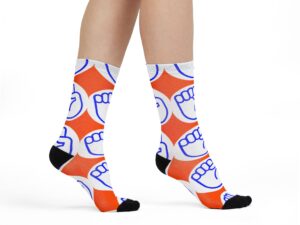 Bold Fist Pattern Crew Socks — Orange Sublimation Graphic Socks
