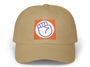 Embroidered Power Fist Dad Cap — Retro Orange Patch Baseball Hat